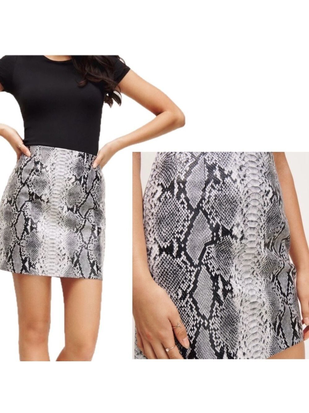Dynamite gray black faux leather snake print mini skirt pleather animal print S